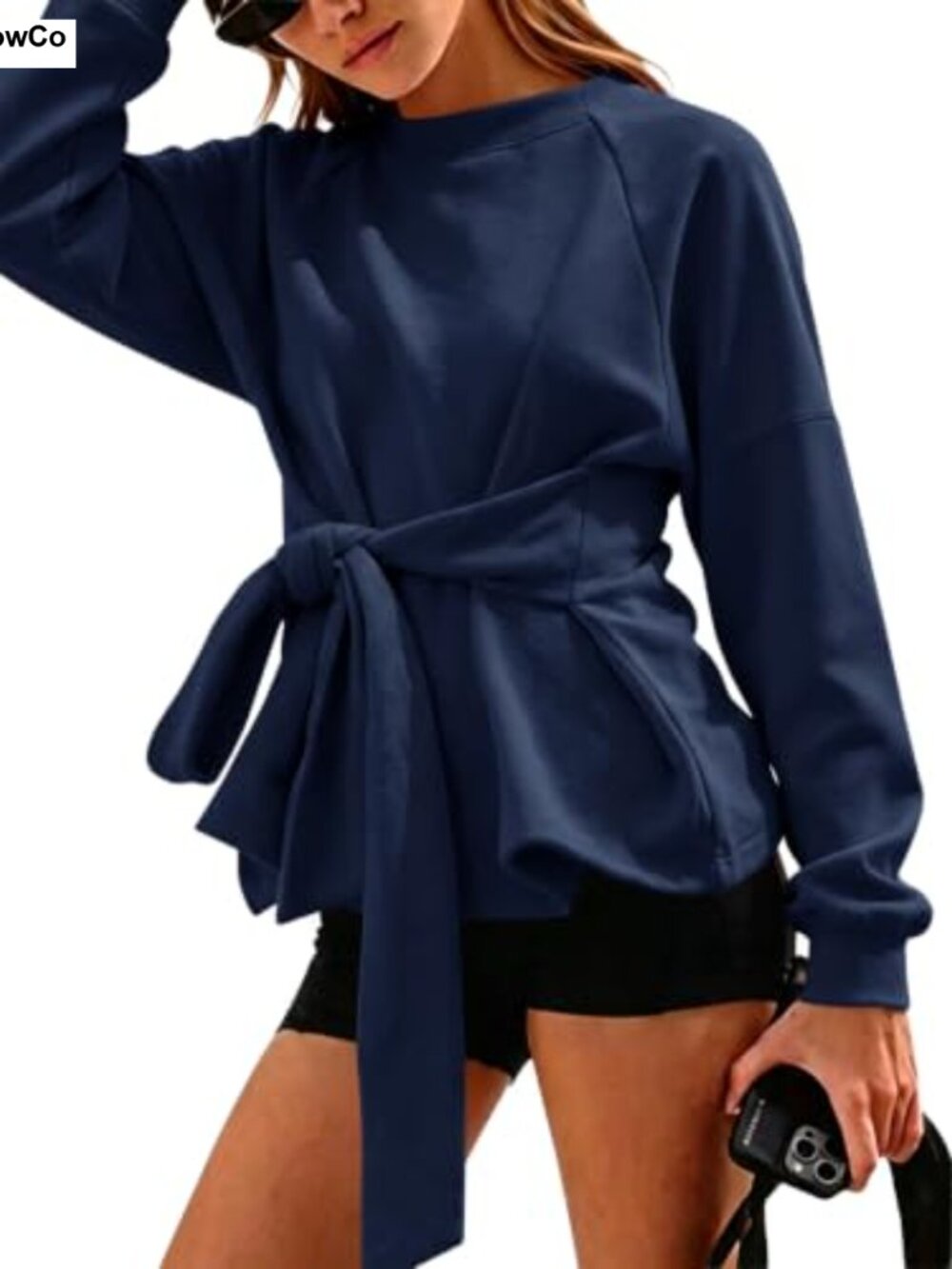 Tie Knot Sweatshirt Long Sleeve Twist Front Pullover Tunic Top